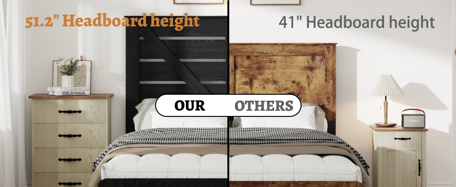 Queen Bed Frame Headboard , Wood Platform Bed Frame , Noise Free,No Box Spring Needed And Easy Assembly Tool,Large Under Bed Storage, Black_voghion.com